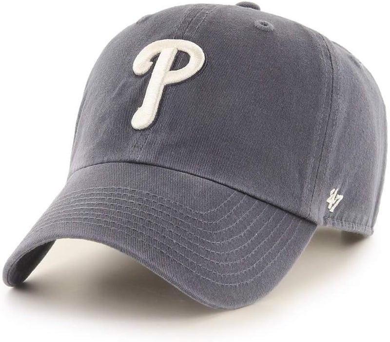 47 Brand MLB Vintage Navy Primary Logo Clean Up Adjustable Baseball Cap Hat, Adult One Size Fits All - Image 1